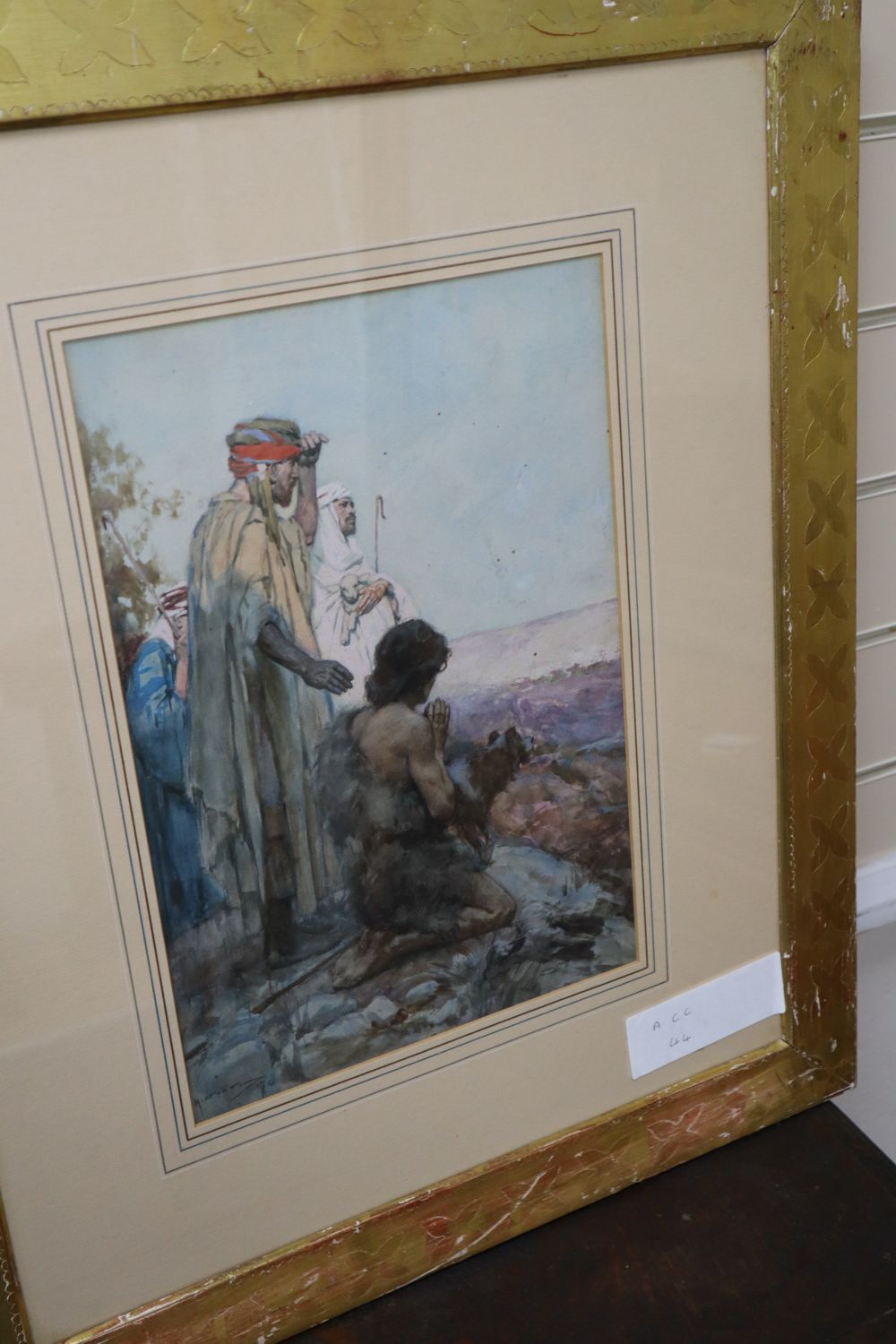 Frederick Howard Michael c.1910, watercolour and gouache, Shepherds watching their flocks in the Holy Land, signed and dated 1910, 36